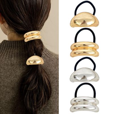 Metal Ponytails Hair Cuffs Gold &amp; Silver Metal Hair Ties, Gold Metal Geometric Elastic Hair Ties, Fashion Glossy Arch Ponytail Hair Tie for Women Hair Accessories 4PCS