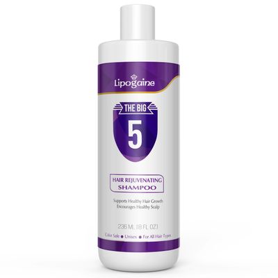 Lipogaine Big 5 Hair Stimulating Shampoo for Hair Thinning &amp; Breakage, for All Hair Types, Men and Women, Infused With Biotin, Caffeine, Argan Oil, Castor oil and Saw Palmetto (Purple)