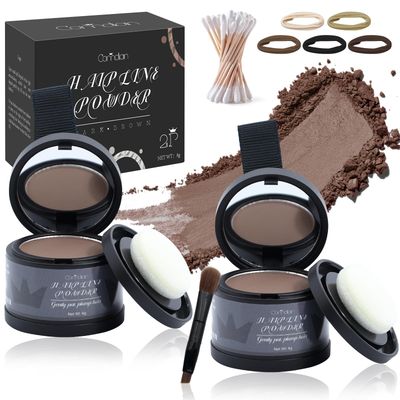 2 Pack Hairline Powder for Women and Men, Used to Root Touch Up Hair Color, Thinning and Gray Hair Coverage and Bald Spots Coverage, Medium Brown
