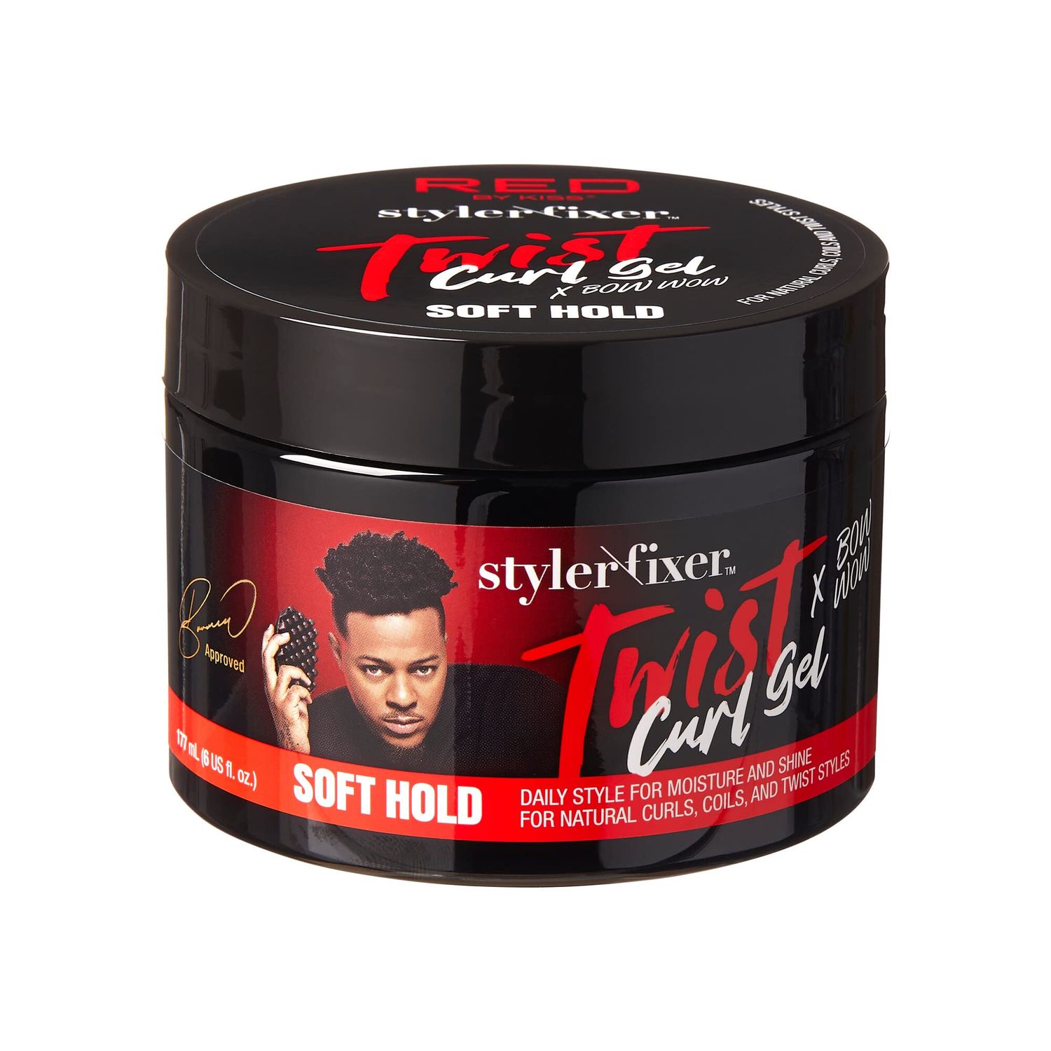 RED by Kiss X Bow Wow Styler Fixer Twist Curl Gel, Soft Hold for Afro Hair, Moisturizing with Coconut Scent, Ideal for 360 Waves &amp; Twists, Nourished and Naturally Shiny