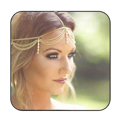 Catery Boho Head Chain Gold Rhinestone Headpiece 1920s Wedding Hair Jewelry Accessories for Women