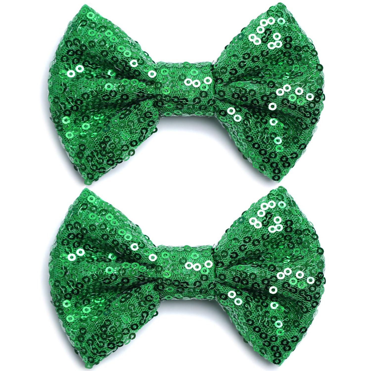 KISZU 4 Inch Sequin Glitter Hair Bows Clips, Sparkling Bling Little Bow HairPins Hair Accessories for Baby Girls Kids Children Teens and Women (Christmas Green)