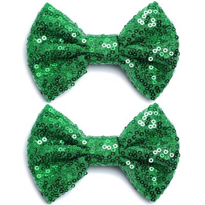 KISZU 4 Inch Sequin Glitter Hair Bows Clips, Sparkling Bling Little Bow HairPins Hair Accessories for Baby Girls Kids Children Teens and Women (Christmas Green)