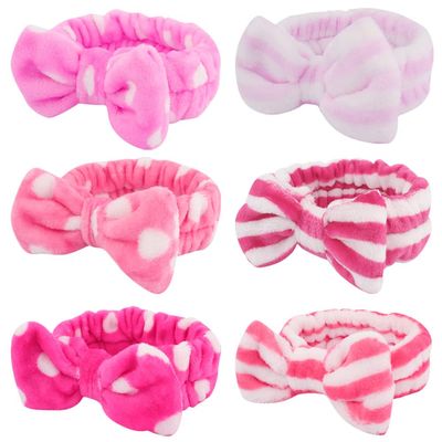 WHAVEL 6 Pack Pink Spa Headbands - Soft Skincare &amp; Shower Head Wraps