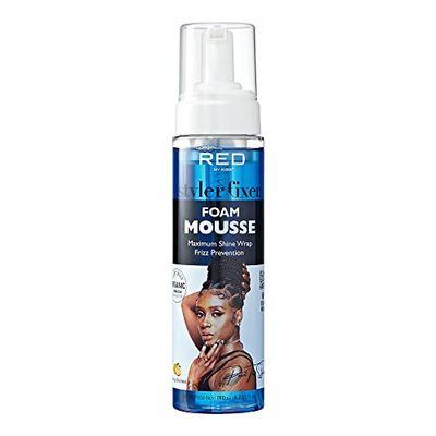 Red by Kiss Foaming Mousse, Maximum Shine Wrap Mousse, Reduce &amp; Prevent Frizz, Define Curls, Hold Styles, Nourishes Dry and Crips Hair, Enriched with Organic Jamaican Black Castor Oil