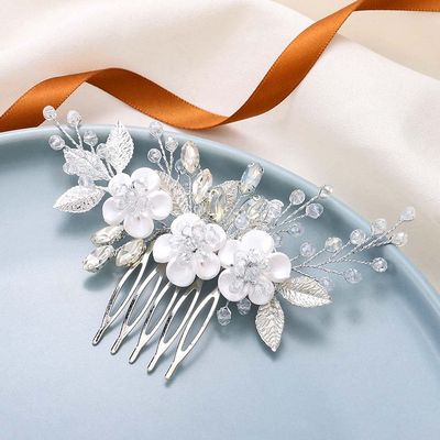 Catery Flower Wedding Hair Comb Rhinestones Bridal Clip Silver Floral Hairpiece Accessories for Brides and Women (A-Silver)