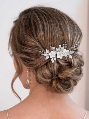 Catery Flower Wedding Hair Comb Rhinestones Bridal Clip Silver Floral Hairpiece Accessories for Brides and Women (A-Silver)