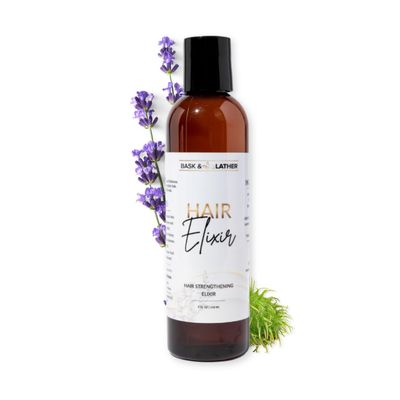 BASK &amp; LATHER Elixir Hair Strengthening Oil, Jamaican Black Castor Oil, For Volume, Thickness, Detangle, De Frizz, Conditions New Hair Growth, 4 fl oz