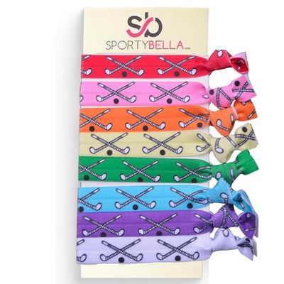 Field Hockey Hair Ties, Multi-Colored Hair Accessories for Girls, No Crease Girls Hair Elastics, Hair Accessories with Field Hockey Stick Design, Ponytail Holders for Girls (8 pcs) - by SPORTYBELLA