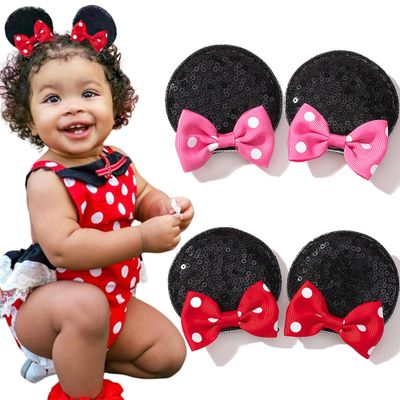 Ayesha Mouse Ears Hair Clips Mouse Ears for Toddler Girls Sequin Mouse Bows Barrettes Mice Ears Polka Dot Bows Mouse Hair Accessories for Baby Girls Toddler Kids Costume Party 4PCS