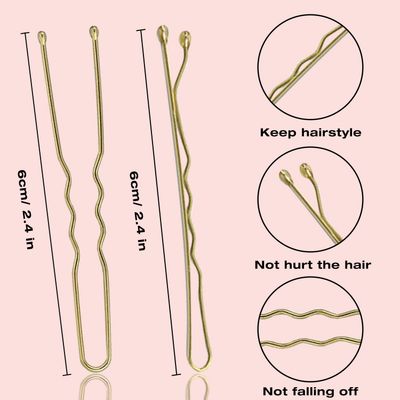 AITRAI 200PCS Blonde Hair Pins, Includes 100pcs Gold Bobby Pins and 100pcs U-shaped Hair Pins for Bun, 2.4 Inch