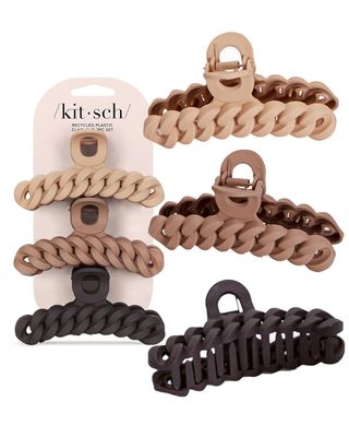 Kitsch Recycled Plastic Large Claw Clip, Big Chain Hair Clips for Women, Large Hair Claw Clips &amp; Jaw Clips, Big Claw Clips for Thick Hair, (3pc Set Large Neutrals)