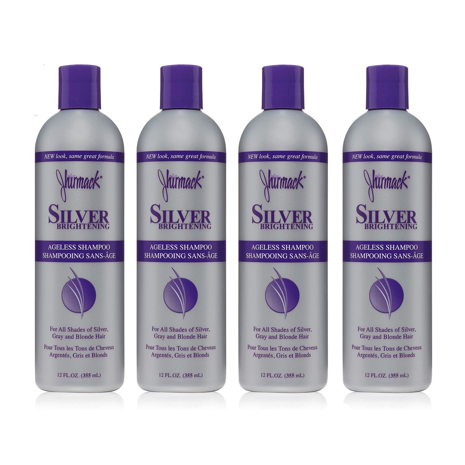 Jhirmack Silver Brightening Purple Shampoo Set of 4 for all types of silver, grey, and blonde hair