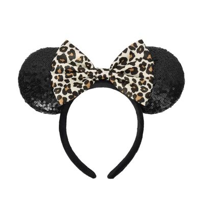 ASHONE Mouse Ears Headbands for Women Groups Mouse Ears Shiny Bows for Birthday Themed Events Accessories Party (Leopard, 1 Count (Pack of 1))