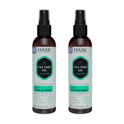 HASK Invigorating TEA TREE OIL 5-in-1 Leave In Conditioner Spray for all hair types, color safe, gluten free, sulfate free, paraben free - TEA TREE 2 PIECE SET
