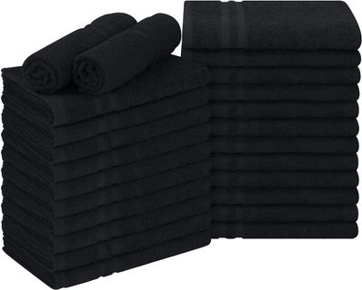 Utopia Towels Cotton Bleach Proof Salon Towel 16 by 27 inches, Bleach Safe Gym 100% Cotton Hand Towel, 24 Pack, Black