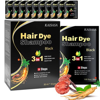 IIIMEIDU 10 PCS Hair Dye Shampoo for Women and Men, 3 in 1 Hair Color Shampoo, Natural Herbal for Grey Hair Coverage (Black)