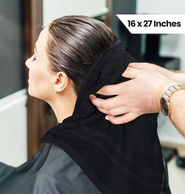 Utopia Towels Cotton Bleach Proof Salon Towel 16 by 27 inches, Bleach Safe Gym 100% Cotton Hand Towel, 24 Pack, Black