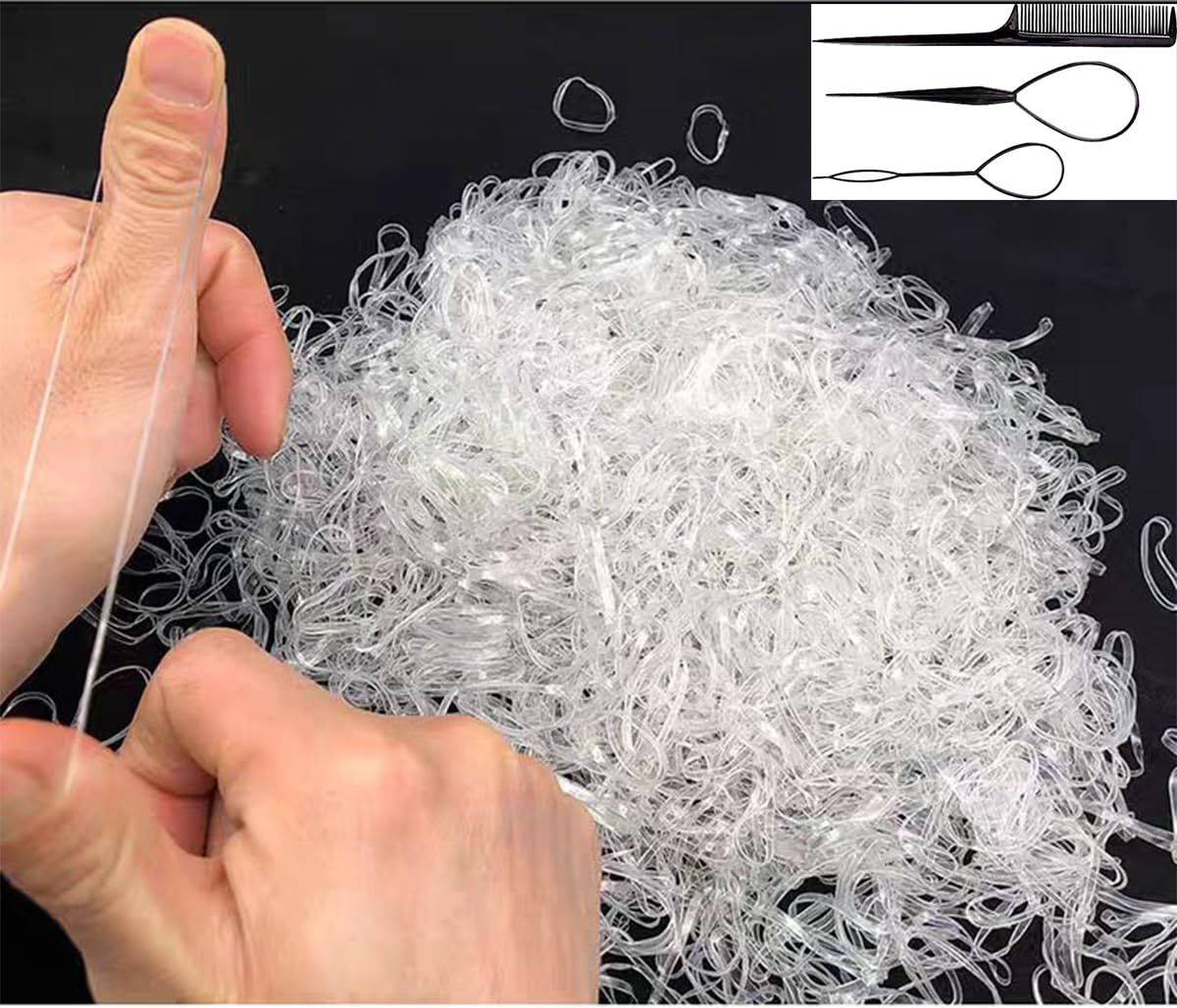 Elastic Hair Rubber Bands, 2500 pcs Soft Ponytail Elastics Holders Small Hair Ties for Blond Kids Baby Girls Toddler Infants Hair No Crease Damage No Hurt Thin Easy to dismantle Mini TPU Tie (Clear)
