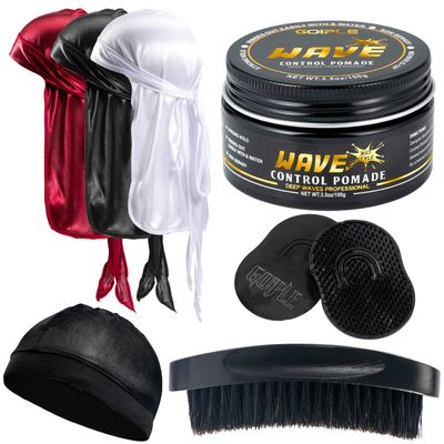 &quot;Goiple Hair Care Kit for Men&#39;s 360 Wave - Pomades for Strong Hold, Easy Wash, Moisture Control, Silky Shine &amp; Training, Curved Brush, Durag Cap Set, Du-rag, &quot;