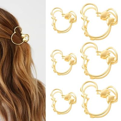 6 Pack Large Metal Claw Clips, Gold Hair Clips, Thick Hair Barrette Hair Clips for Mouse Ears Theme Party Super Cute Theme Park Hair Clasps Accessories