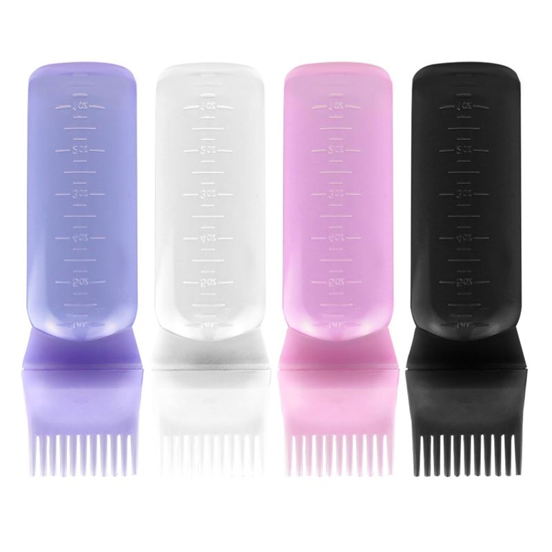 ELANE Hair Oiler Comb Bottle,4 Pack Root Comb Applicator Bottle for Hair Oil Scalp Hair Oiling Applicator?pink+purple+white+black?