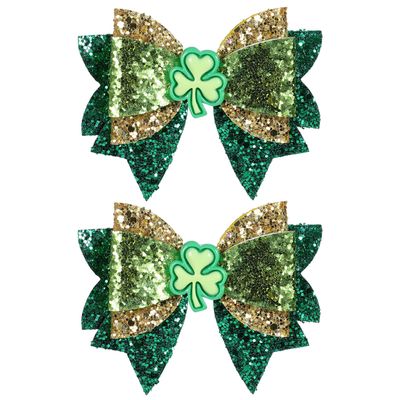 3.5&quot; Glitter St. Patrick&#39;s Day Hair Bow Clips,Sparkly Gold Green Shamrock Alligator Barrettes,St. Patty&#39;s Irish Party Parade Dress Outfits Decor Accessories for Girls Teens Toddler Kids