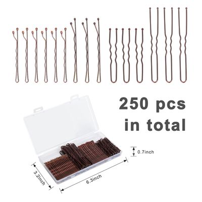 250 Pcs Hair Pins Bobby Pins Brown Hair with Storage Box, Wavy Bobby Pins 2inch 2.4inch, U Shaped Hair Pins 2inch 2.8inch, Suitable for All Hair Types, Hair Clips Hair Pin for Women and Girls