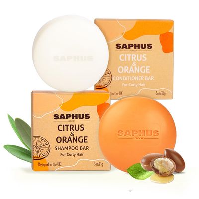SAPHUS Argan Oil Bar Shampoo and Conditioner Set for Strengthening, Cleansing &amp; Moisturizing Dry &amp; Curly Hair,Travel Size, Zero Waste, 2pc Set