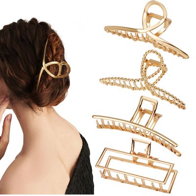 Parcce 4 Pack Large Metal Hair Clips for Thin to Thick Curly Hair, 4.3 Inch Big Nonslip Gold Color Clamps, Perfect Fashion Jaw Claw Hair Styling Accessories for Women and Girls, Christmas Gifts
