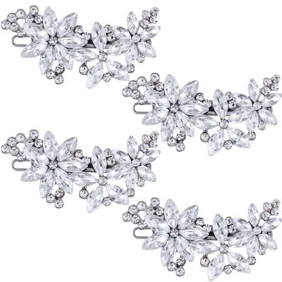 PAGOW Crystal Flower Bridal Hair Clips, 4Pcs Silver, Elegant Hair Accessories for Women, Girls, Brides, Wedding, Party