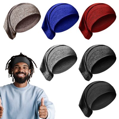 SATINIOR 6 Pcs Spandex Dreadlock Cap Dreadlock Tube Bands Unisex Men Women Elastic Hair Dreads Head Wraps Headbands for Dreads Accessories, 6 Colors(Dark Color)