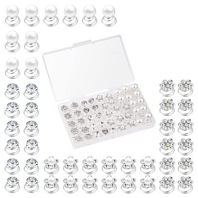 QIUTIMIY (48 Pcs,4 Styles) Pearl,Rhinestone Crystal Twisters Spiral Set Hair Pin Silver Coil for Wedding, Bridal, Prom, Party and Special Occasion with Clear Container