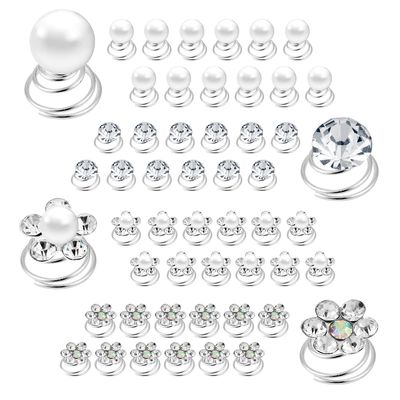 QIUTIMIY (48 Pcs,4 Styles) Pearl,Rhinestone Crystal Twisters Spiral Set Hair Pin Silver Coil for Wedding, Bridal, Prom, Party and Special Occasion with Clear Container