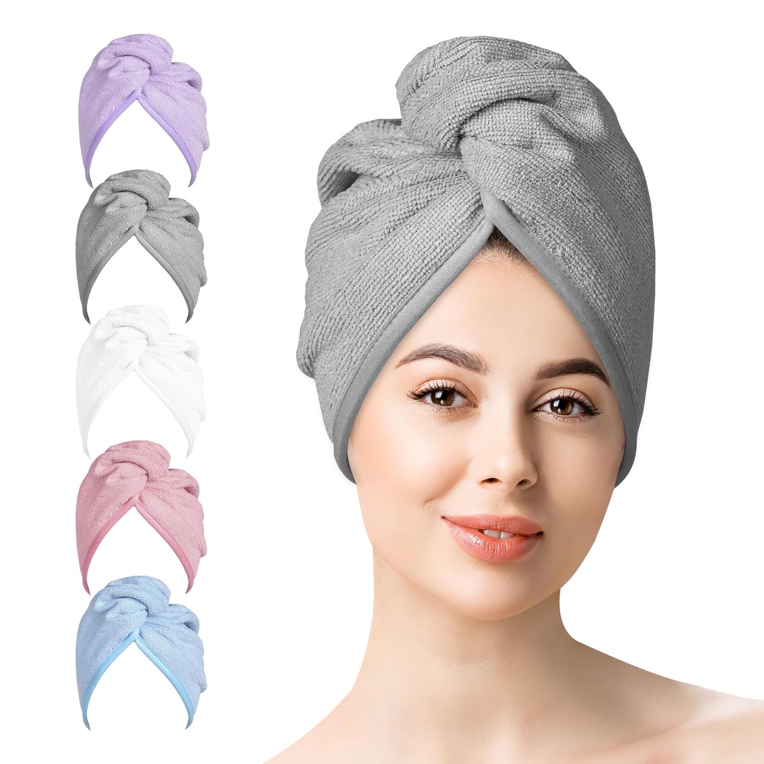 YoulerTex Microfiber Hair Towels Wrap Women: 5 Packs Hair Turban Towel Set Curly Hair Products for Hair Care - Hair Drying Towel for Hair Dryer Shower Cap &amp; Hair Accessories for Woman (5 Packs)