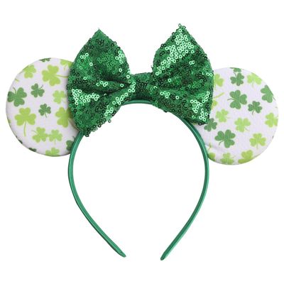 CIVFCRT Shamrock Headbands, Green Lucky Clover Headbands, St. Patrick&#39;s Day Mouse Ears Headbands, Shiny Green Bows Hairbands for Girls Women, Party Parades, Clover Hair Decoration