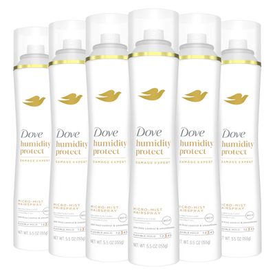 Dove Flexible Hold Hairspray Humidity Protect Micro-Mist Pack of 6 for Long-lasting Hold, All-day Flexible Hold for 24H Frizz Control 5.5 oz