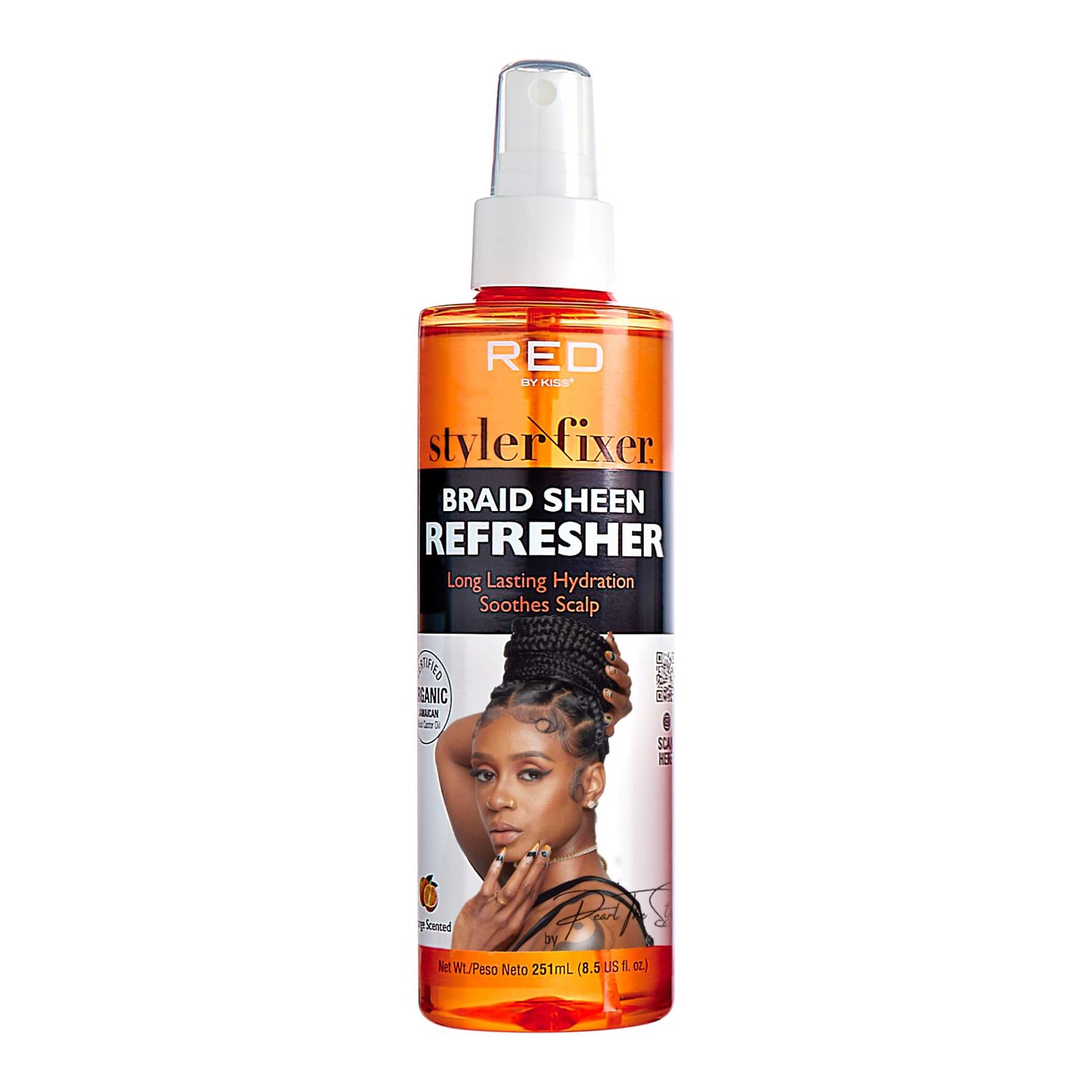 Red by Kiss Braid Sheen Refresher Spray, Long Lasting Hydration, Refresh Curls &amp; Braid,Highest Shine, Soothes Scalp, Nourishes Dry Crips Hair, Enriched with Certified Organic Jamaican Black Castor Oil