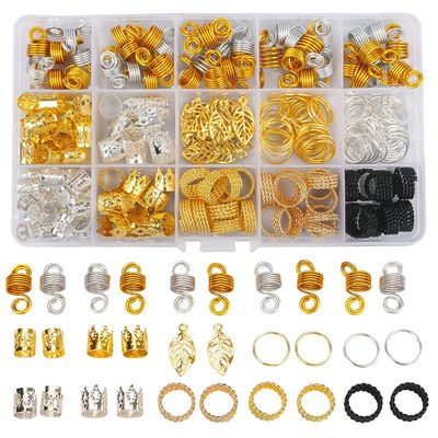 Nafaboig 200PCS Hair Jewelry for Braids Accessories, Hair Beads for Braids, Gold Hair Accessories, Metal Gold Braids Rings Cuffs Clips for Dreadlock Accessories Hair Decorations
