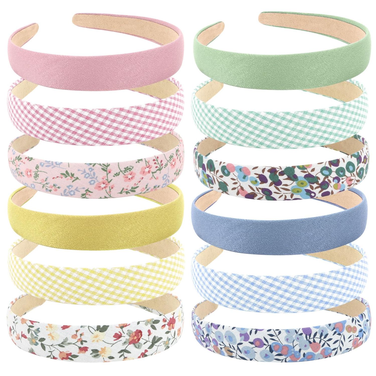 Wecoe 12pcs Headbands for Women Girls Summer Flower Floral Plain Checked Plaid Printed Headbands Hairbands Y2K Diy Costume Hair Accessories Women Girls Diademas Coreanas Para Mujer Gifts