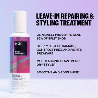 IGK - BEST INTEREST - Split Ends Hair Treatment - Frizz Control Hair Serum for Frizzy &amp; Damaged Hair - Heat Protectant for Hair - Air Dry Styler - 5 oz