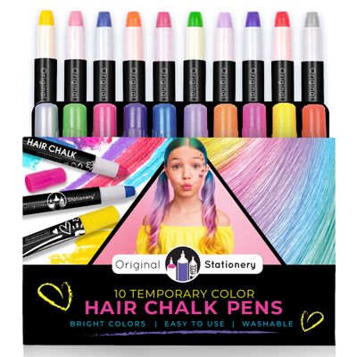 Original Stationery 10-Piece Hair Chalk for Girls Set, Temporary Hair Color Pens, Ideal for Face Painting, Vibrant Metallic Markers, Washable Chalk for Girls, Amazing Birthday and Easter Gift