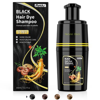 Black Hair Dye Shampoo 3 in 1, Hair Color Shampoo for Cover Grey Hair, Natural with Herbal Ingredient for Men and Women (MEIDU Black)