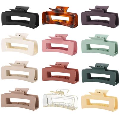 12 Pcs Large Square Hair Claw Clips for Women, 4.3-Inch Matte Rectangle Claw, Strong Hold Non-slip Hair Clips for Thick &amp; Thin Hair
