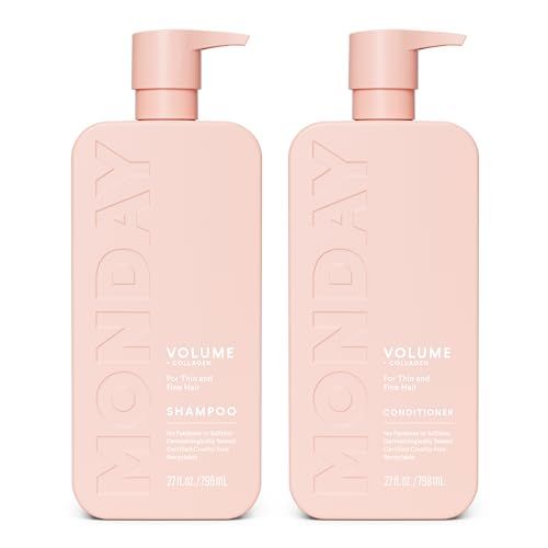 MONDAY HAIRCARE Volume Shampoo + Conditioner Set (2 Pack) 27oz Each for Thin, Fine, and Oily Hair, Made from Coconut Oil, Ginger Extract, &amp; Vitamin E, 100% Recyclable Bottles