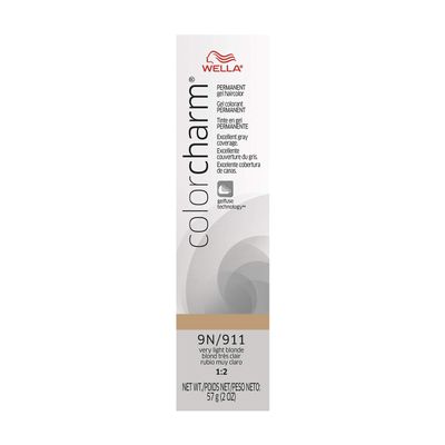 WELLA colorcharm Permanent Gel Haircolor, With Long Lasting Gelfus Technology, For Gray Coverage, 9N/911 Very Light Blonde, 2 oz