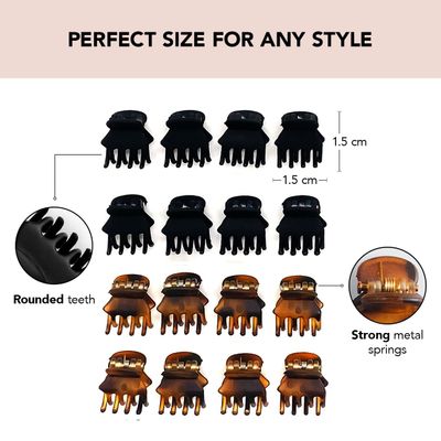 Kitsch Small Hair Clips for Women - Stylish Baby Hair Clips | Stays In Place Without Pulling or Snagging | Durable Plastic, Sturdy - Tortoise &amp; Black, 16 Pcs