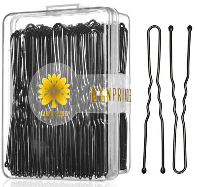 KANPRINCESS 100PCS 2.4Inch U Shaped Hair Pins,Black Bobby Pins for All Hair Types,Hair Pins for Women,Pain-Free U Pins for Buns With Box?Black?