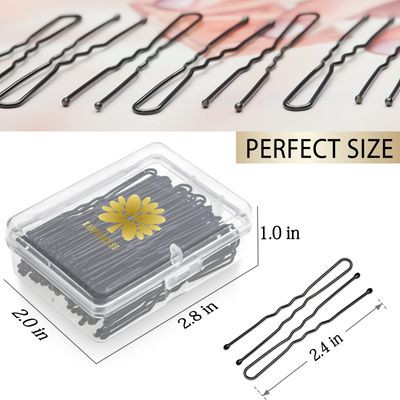 KANPRINCESS 100PCS 2.4Inch U Shaped Hair Pins,Black Bobby Pins for All Hair Types,Hair Pins for Women,Pain-Free U Pins for Buns With Box?Black?