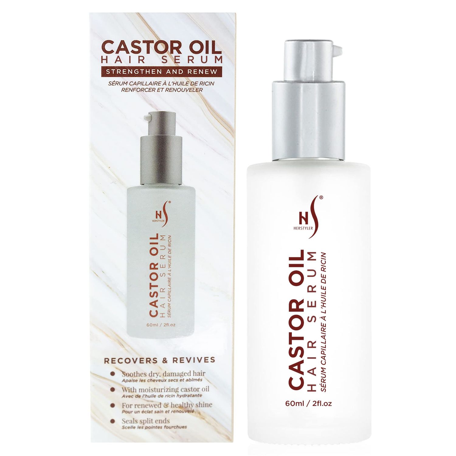 HerStyler Castor Oil Hair Serum for Hair Growth - Hair Shine Serum with Vitamin E - Hair Growth Serum - Hair Serum Heat Protectant - Vitamin E Hair Serum for Silky Hair